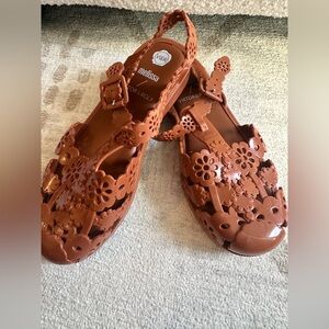 Melissa Possession Lace + Viktor and Rolf Brown Floral Cutout Jelly Sandals